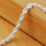 925 Silver Twisted Charm Bracelet 4mm Rope Chain Silver Plated Jewelry