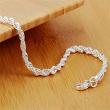925 Silver Twisted Charm Bracelet 4mm Rope Chain Silver Plated Jewelry