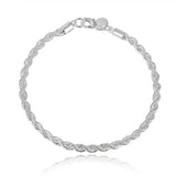925 Silver Twisted Charm Bracelet 4mm Rope Chain Silver Plated Jewelry