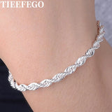 925 Silver Twisted Charm Bracelet 4mm Rope Chain Silver Plated Jewelry