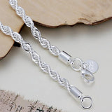 925 Silver Twisted Charm Bracelet 4mm Rope Chain Silver Plated Jewelry