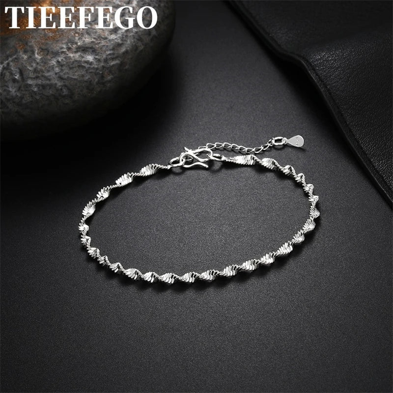 925 Silver Geometric Twist Chain Bracelet Wedding Jewelry Gift