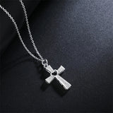 925 Silver Cross Pendant Necklace Crystal Wedding Jewelry