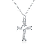 925 Silver Cross Pendant Necklace Crystal Wedding Jewelry