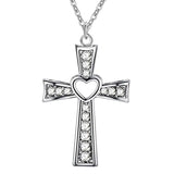 925 Silver Cross Pendant Necklace Crystal Wedding Jewelry