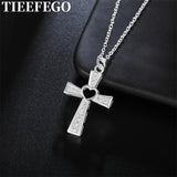 925 Silver Cross Pendant Necklace Crystal Wedding Jewelry