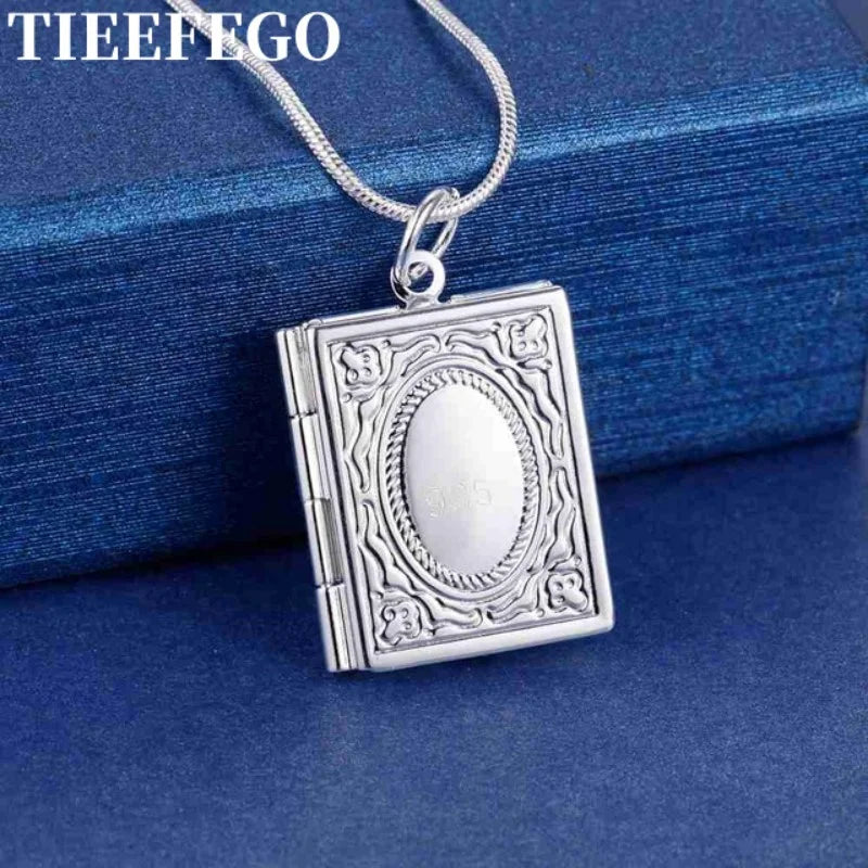 925 Silver Quadrate Picture Frame Pendant Necklace
