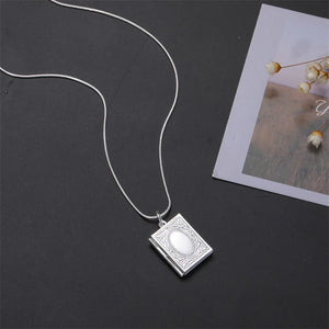 925 Silver Quadrate Picture Frame Pendant Necklace