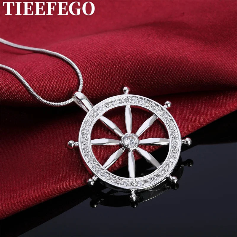 925 Silver Boat Wheel Zircon Crystal Necklace for Ladies