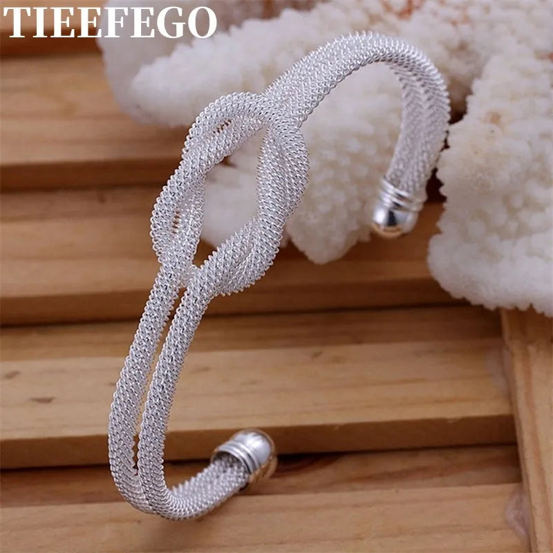 925 Silver High Jewelry Knotted Net Bangle Bracelet