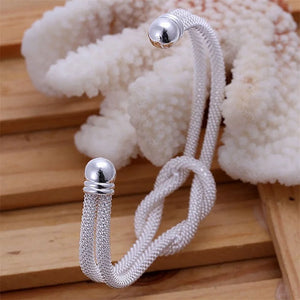 925 Silver High Jewelry Knotted Net Bangle Bracelet