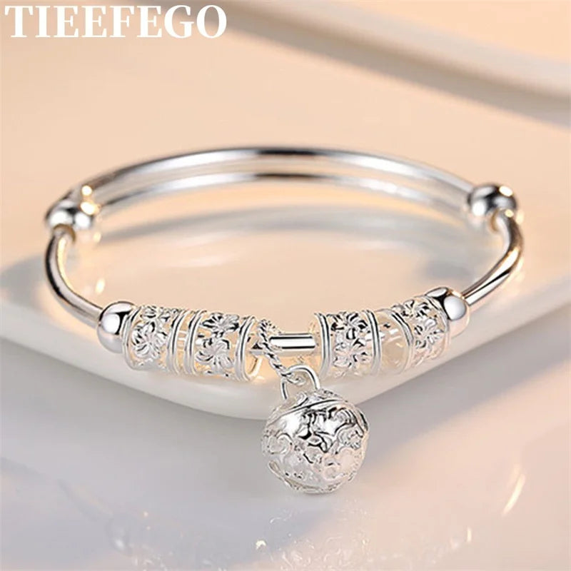 925 Silver Bells Ball Bangles Bracelets for Women