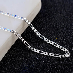 925 Silver 4mm Sideways Flat Chain Necklace 16-30 Inch Wedding Jewelry