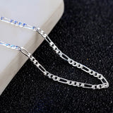 925 Silver 4mm Sideways Flat Chain Necklace 16-30 Inch Wedding Jewelry