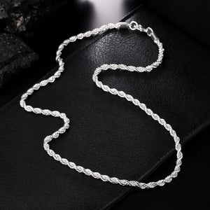 925 Silver 4MM Hemp Rope Chain Necklace for Wedding Jewelry