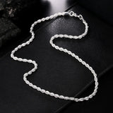 925 Silver 4MM Hemp Rope Chain Necklace for Wedding Jewelry