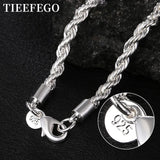 925 Silver 4MM Hemp Rope Chain Necklace for Wedding Jewelry