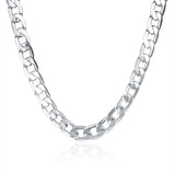 925 Sterling Silver 8MM Flat Sideways Chain Necklace for Wedding Jewelry