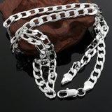 925 Silver 8MM Flat Sideways Chain Necklace 16-24 Inch Wedding Jewelry