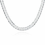 925 Silver 8MM Flat Sideways Chain Necklace 16-24 Inch Wedding Jewelry