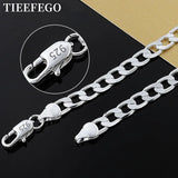 925 Silver 8MM Flat Sideways Chain Necklace 16-24 Inch Wedding Jewelry