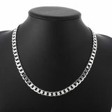 925 Silver 8MM Flat Sideways Chain Necklace 16-24 Inch Wedding Jewelry