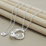 Sterling Silver Double Heart Pendant Necklace 18" Chain