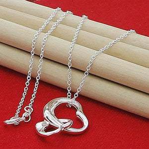 Sterling Silver Double Heart Pendant Necklace 18" Chain
