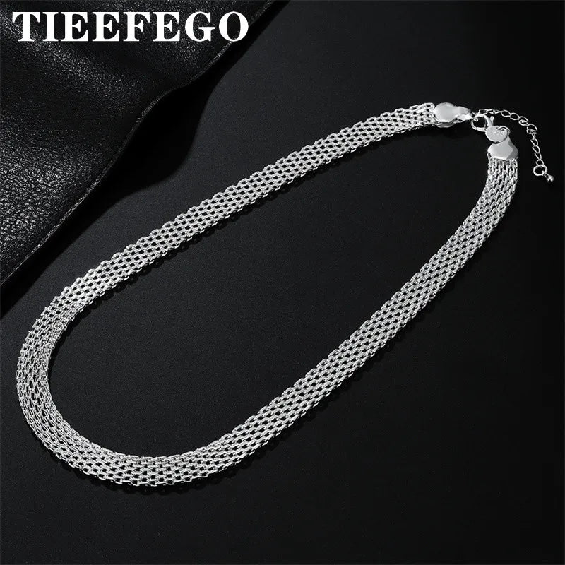 925 Silver Woven Strap Chain Necklace 18 Inch