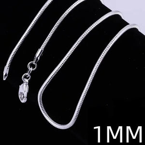 925 Silver Snake Chain Necklace 1-3MM 16-30 Inch