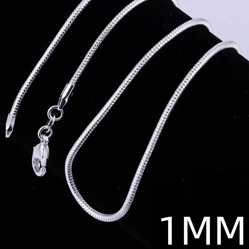 925 Silver Snake Chain Necklace 1-3MM 16-30 Inch