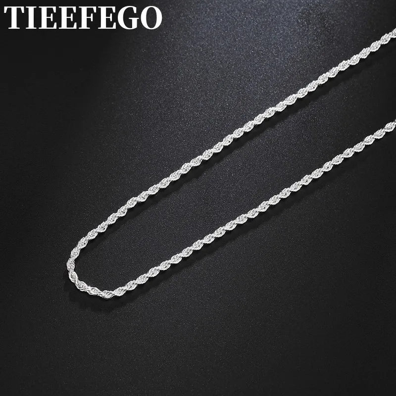925 Sterling Silver 2MM Twist Necklace Geometric Rope Chain Necklaces