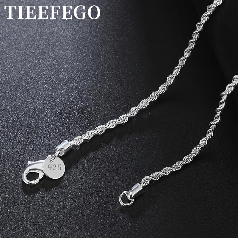925 Sterling Silver 2MM Twist Necklace Geometric Rope Chain Party Gift