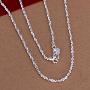 Sterling Silver 2mm Twist Rope Chain Necklace for Men Women