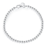 925 Sterling Silver 8 Inch 4mm Silver Bead Bracelet Wedding Jewelry