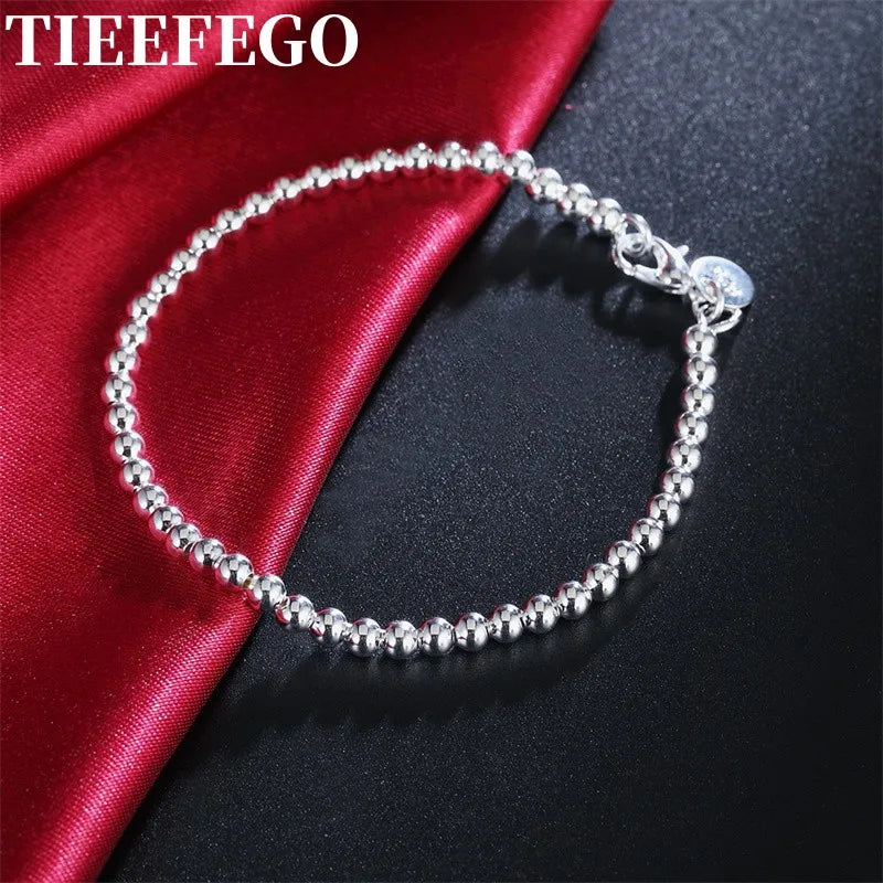 925 Sterling Silver 8 Inch 4mm Silver Bead Bracelet Wedding Jewelry