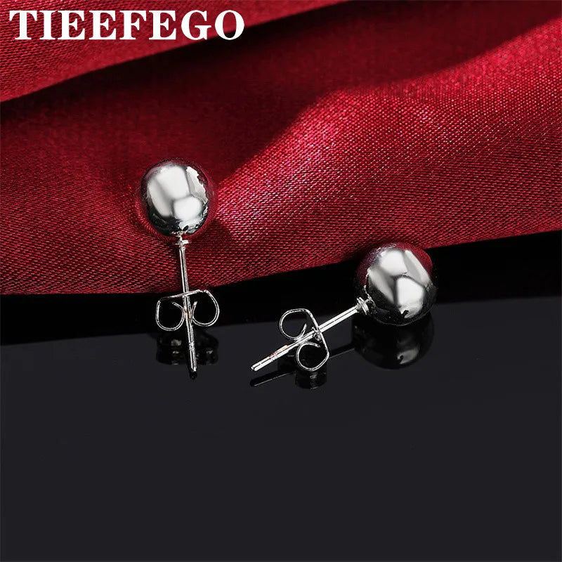 925 Silver 8MM Bead Stud Earrings Wedding Engagement Jewelry