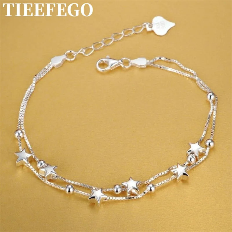 925 Sterling Silver Stars Bracelets For Women Party