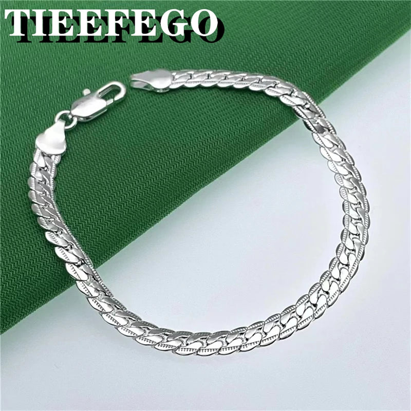 925 Silver Bracelet 6mm Chain Lobster Clasp Wedding Jewelry
