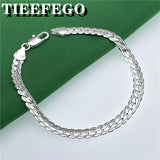 925 Silver Bracelet 6mm Chain Lobster Clasp Wedding Jewelry