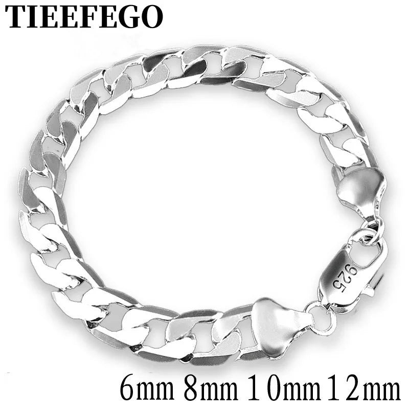 925 Silver Chain Bracelet 6MM-12MM Men's Women's Charm Jewelry
