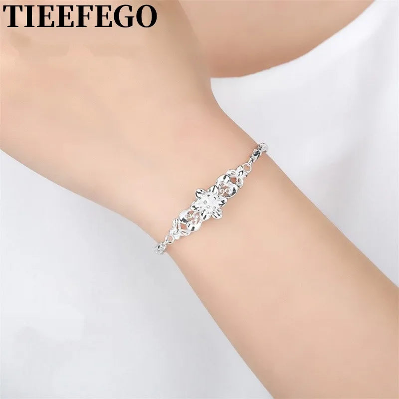 925 Silver Flower Chain Bracelet Wedding Party Gift