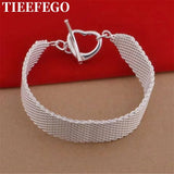 925 Silver Heart Buckle Bracelet Women's Chain Charm Jewelry