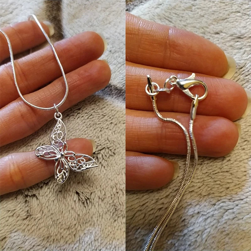 Sterling Silver Butterfly Pendant Necklace with 18" Snake Chain