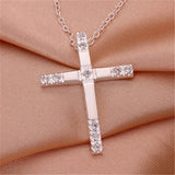 925 Silver Chain Necklace Zircon Crystal Wedding Cross Jewelry