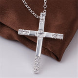 925 Silver Chain Necklace Zircon Crystal Wedding Cross Jewelry