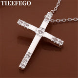 925 Silver Chain Necklace Zircon Crystal Wedding Cross Jewelry