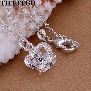 925 Silver Crystal Crown Pendant Necklace Wedding Party Jewelry
