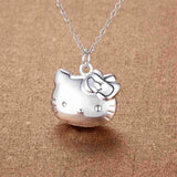 925 Silver Cat Photo Frame Pendant Necklace Women Wedding Jewelry