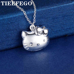 925 Silver Cat Photo Frame Pendant Necklace Women Wedding Jewelry
